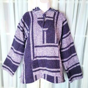 Artesanias Cuamatzi Baja Hoodie Pullover Shirt Sz M Purple Mexican Poncho Hippie